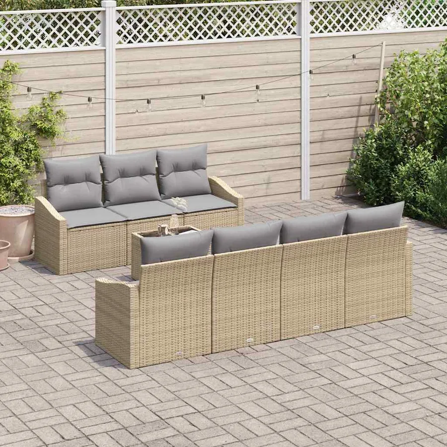 Ensemble de Canapés avec coussin 8 pcs Beige et gris polyrotin - 3