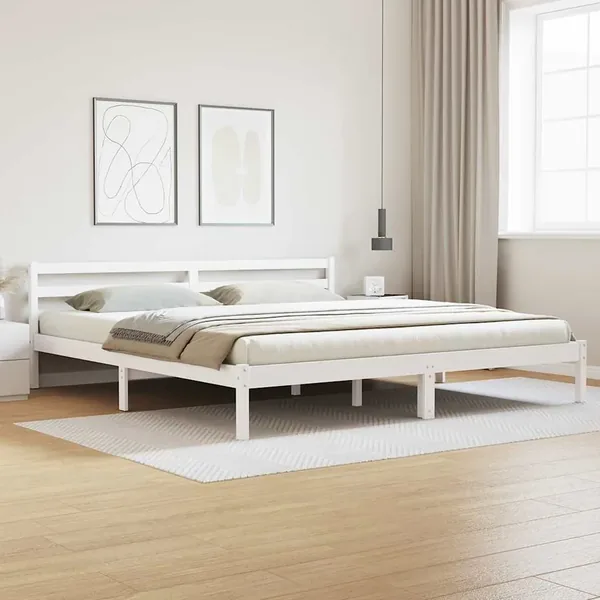 Cadre de lit Blanc 225,5 x 185,5 x 69,5 cm Bois de Pin Massif