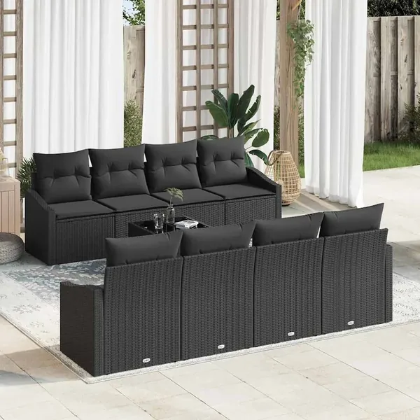 Ensemble de Canapés avec coussin 9 pcs Noir polyrotin