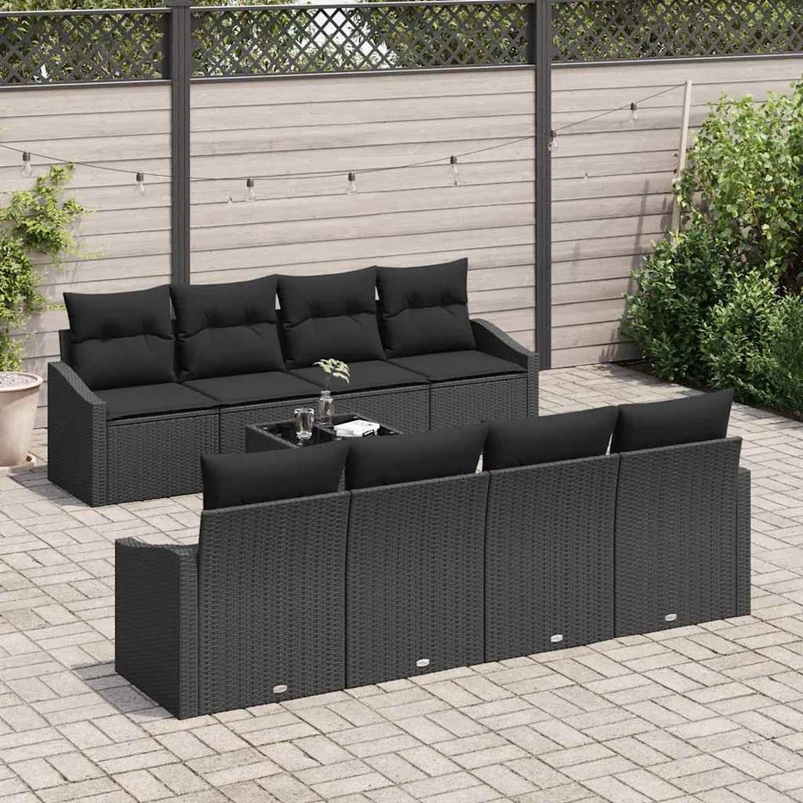Ensemble de Canapés avec coussin 9 pcs Noir polyrotin - 3