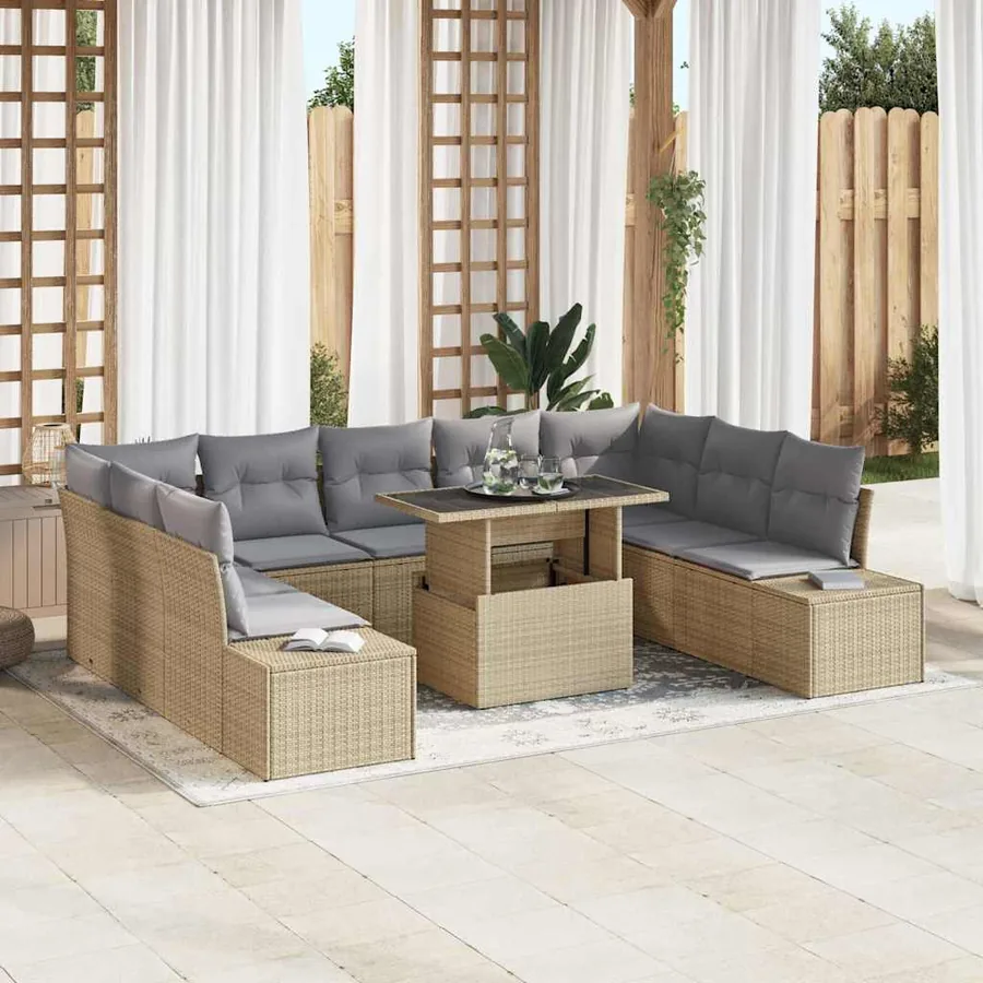 Ensemble de canapé de jardin 10 pcs beige et gris clair