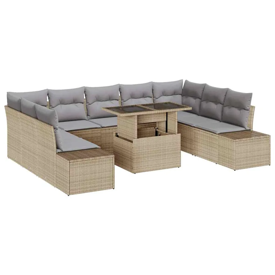 Ensemble de canapé de jardin 10 pcs beige et gris clair - 2
