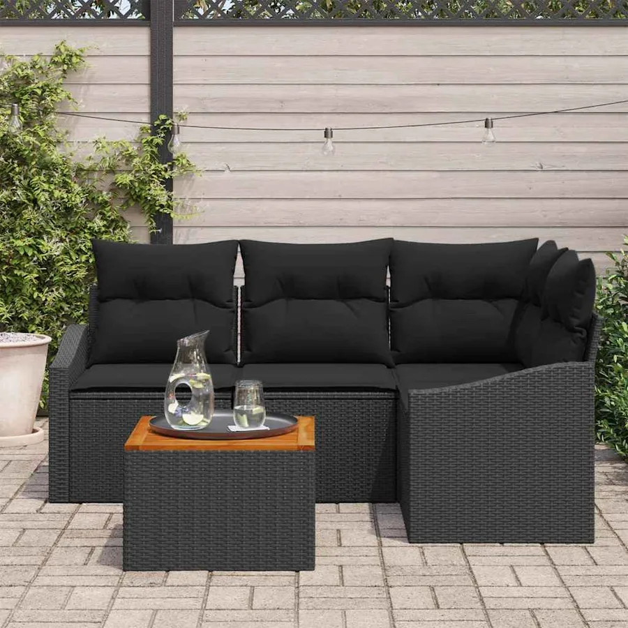 Ensemble de canapé de jardin avec coussin 5 pcs Noir polyrotin - 3