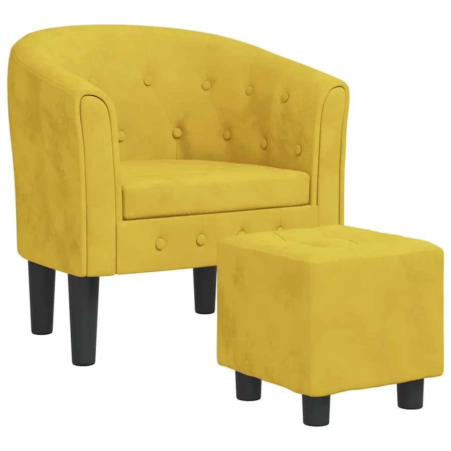 Fauteuil avec repose-pied jaune velours - 2