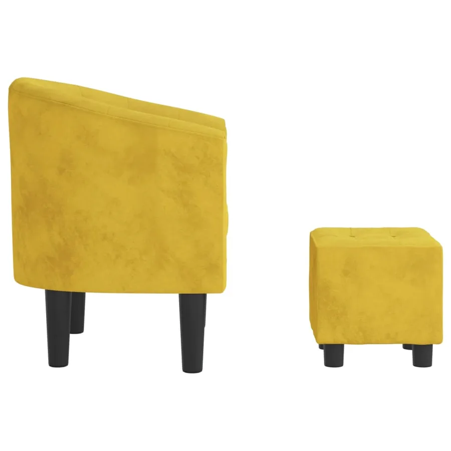 Fauteuil avec repose-pied jaune velours - 4