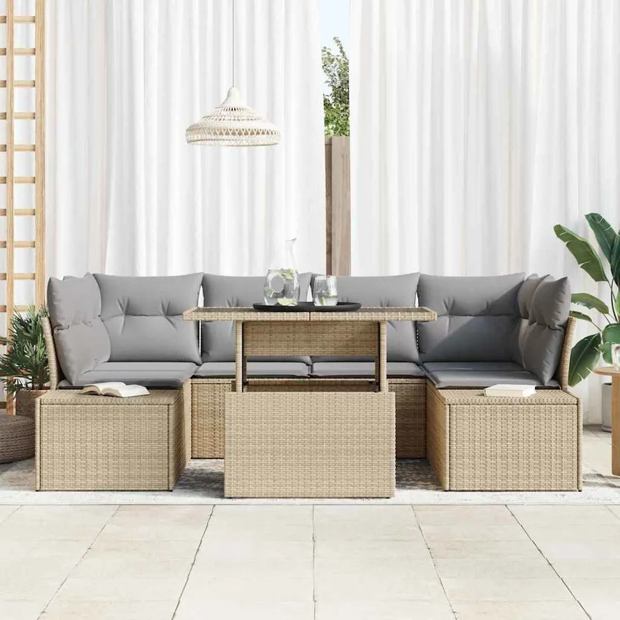 Ensemble de Canapés 7 pcs Beige et Gris clair polyrotin - 3