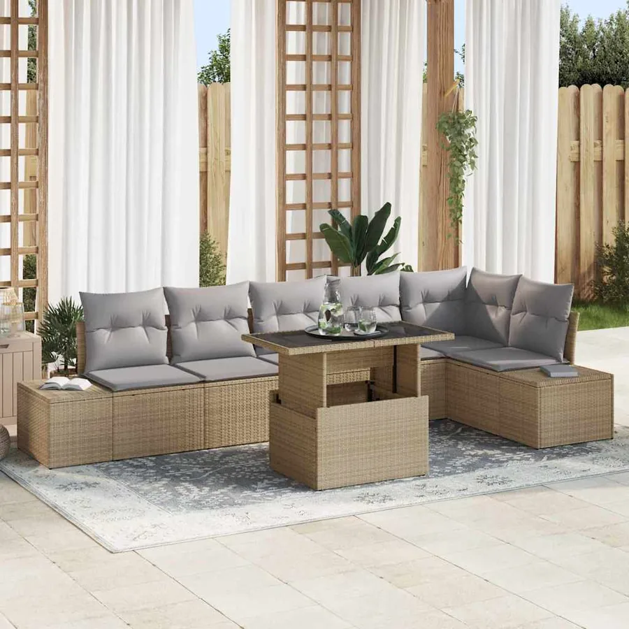 Ensemble de canapé de jardin 7 pcs Beige et Gris clair