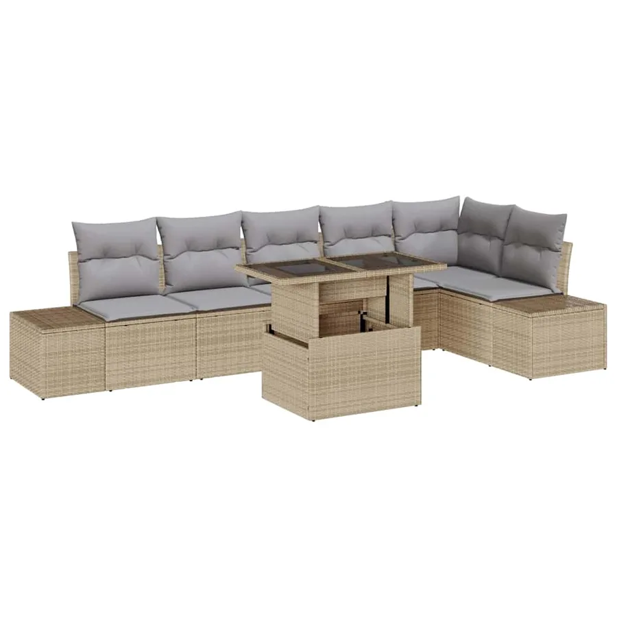 Ensemble de canapé de jardin 7 pcs Beige et Gris clair - 2