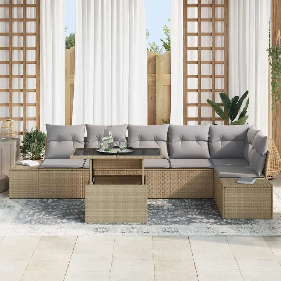 Ensemble de canapé de jardin 7 pcs Beige et Gris clair - 3
