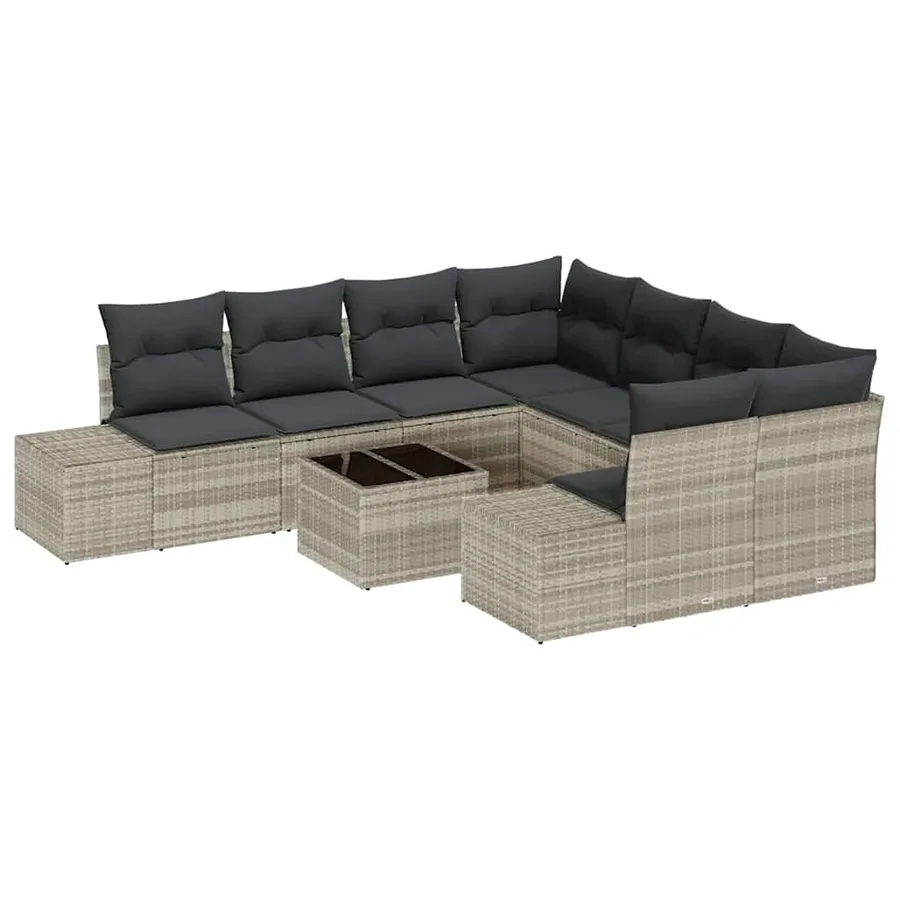 Ensemble de canapé de jardin 9 pcs Gris clair polyrotin - 2