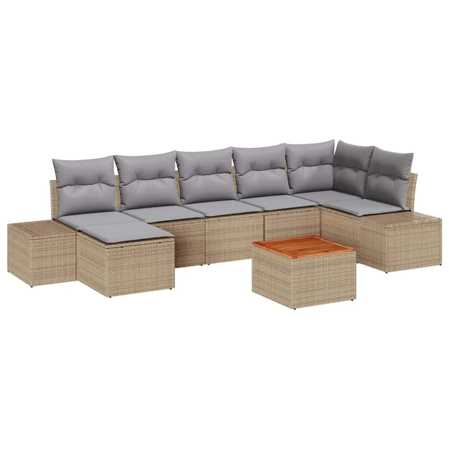Ensemble de canapé de jardin avec coussin 8 pcs Beige polyrotin - 2