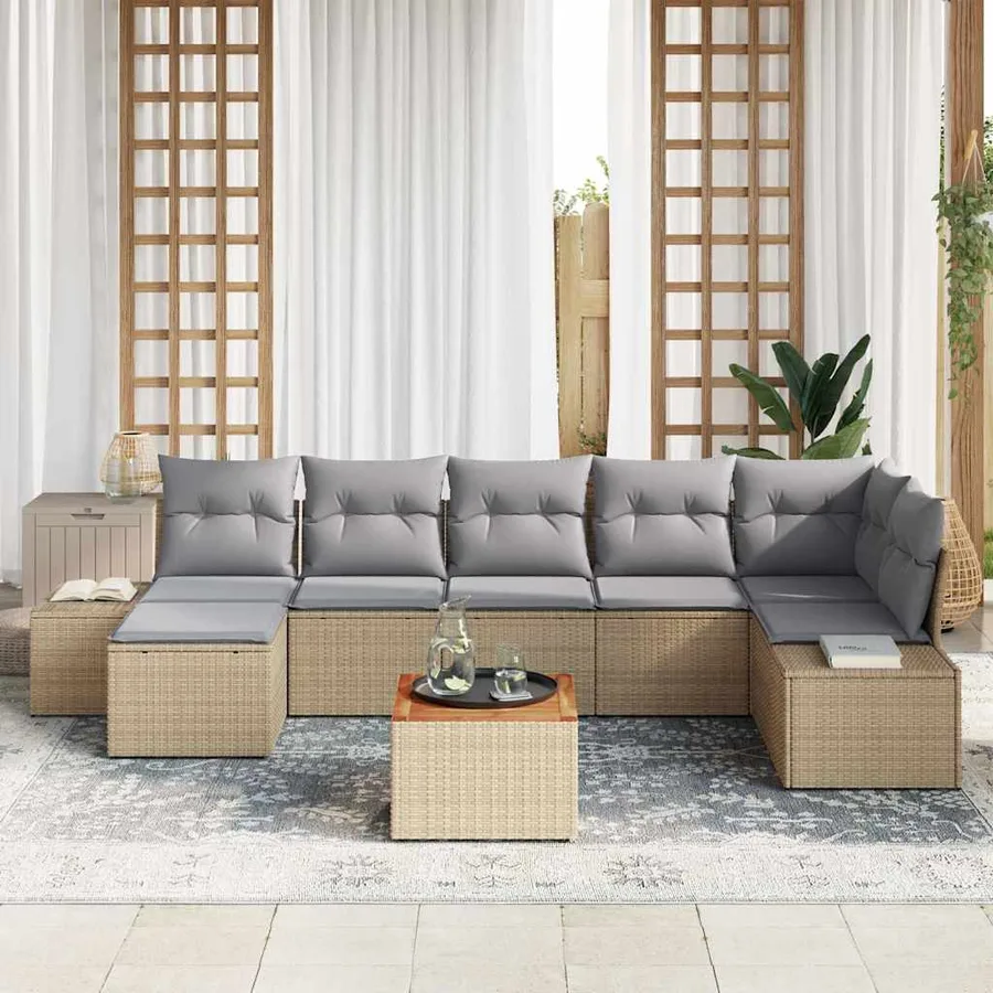 Ensemble de canapé de jardin avec coussin 8 pcs Beige polyrotin - 3