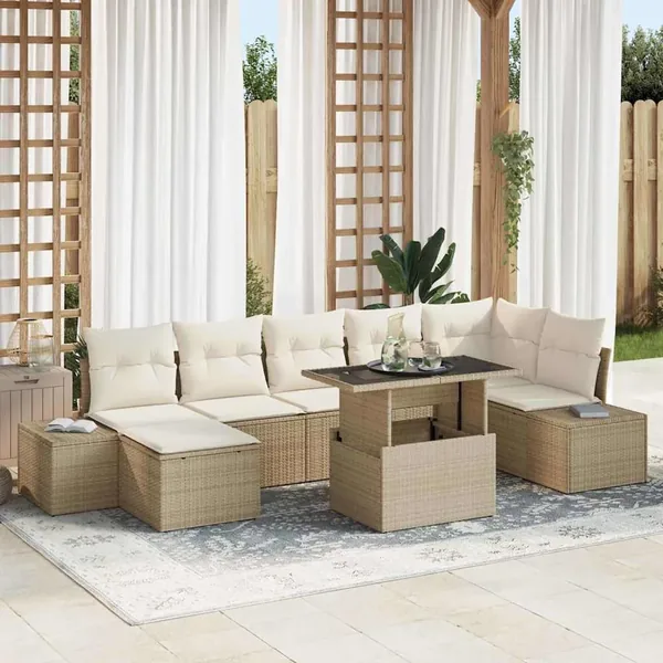 Ensemble de canapé de jardin avec coussin 8 pcs beige et crème