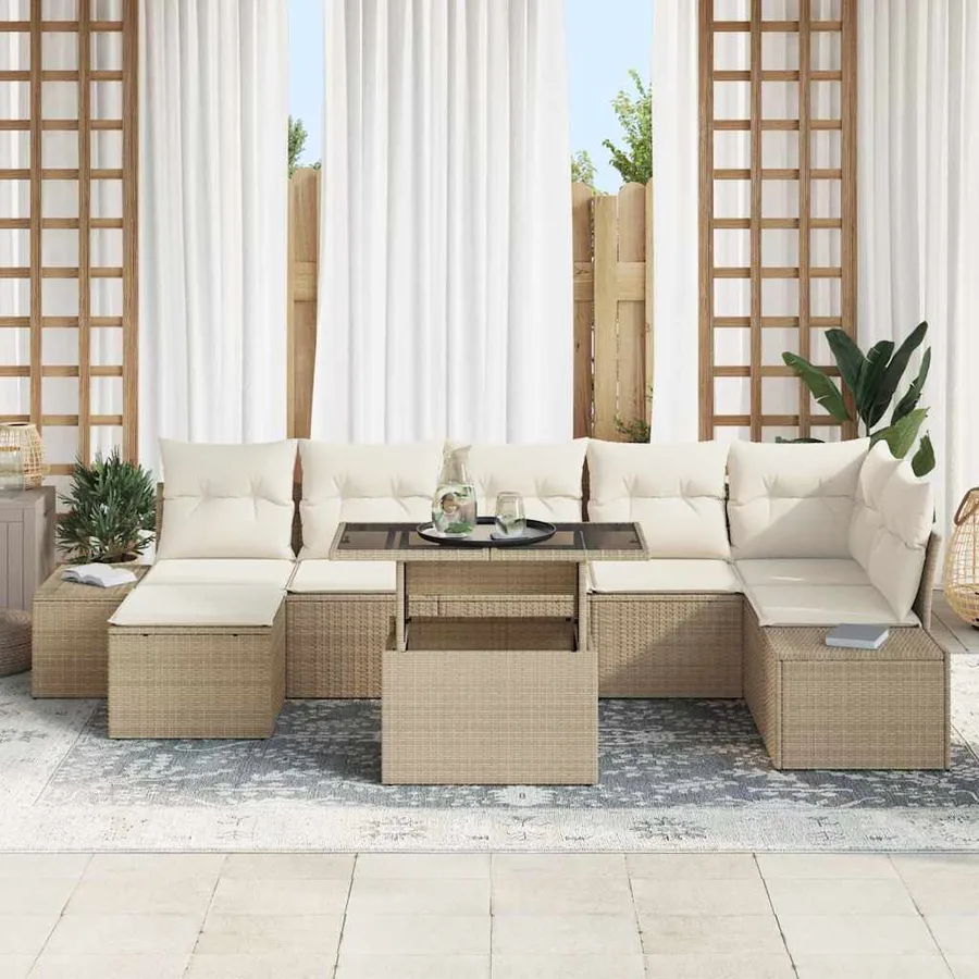 Ensemble de canapé de jardin avec coussin 8 pcs beige et crème - 3