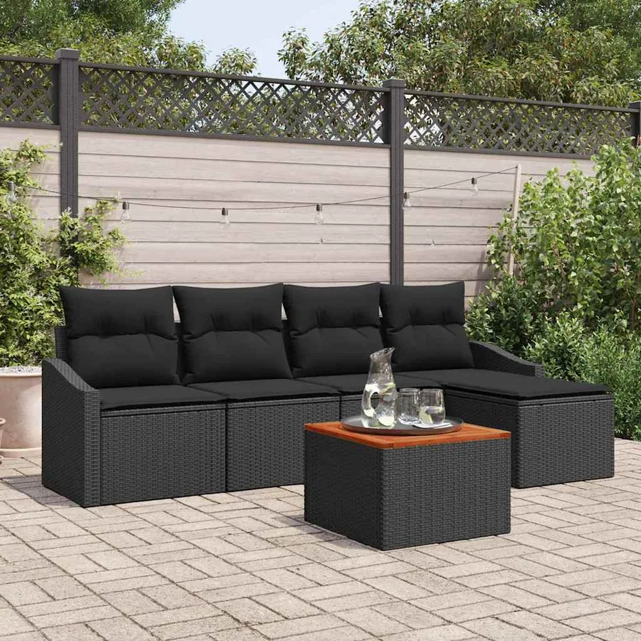 Ensemble de canapé de jardin avec coussin 6 pcs Noir polyrotin