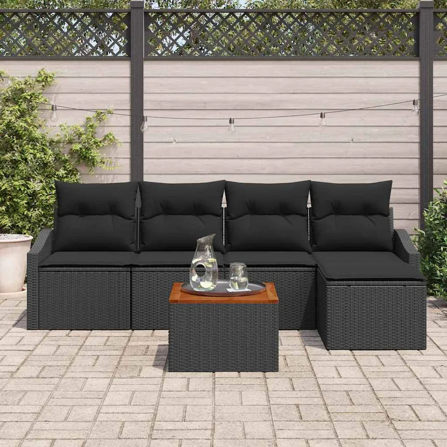 Ensemble de canapé de jardin avec coussin 6 pcs Noir polyrotin - 3