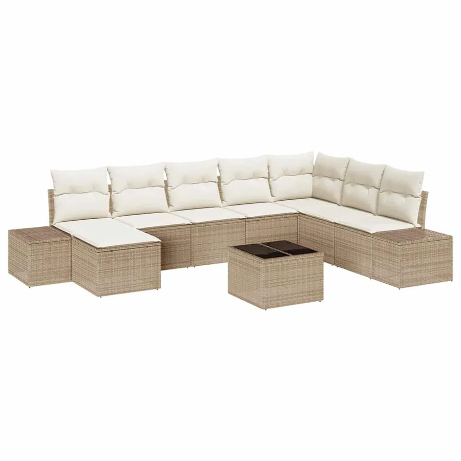 Ensemble de canapé de jardin avec coussin 9 pcs Beige polyrotin - 2