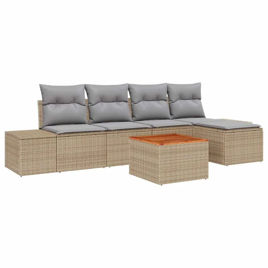 Ensemble de canapé de jardin avec coussin 6 pcs Beige polyrotin - 2