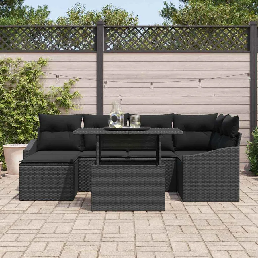 Ensemble de canapé de jardin avec coussin 7 pcs Noir - 3