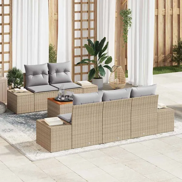 Ensemble de canapé de jardin avec coussin 6 pcs Beige polyrotin