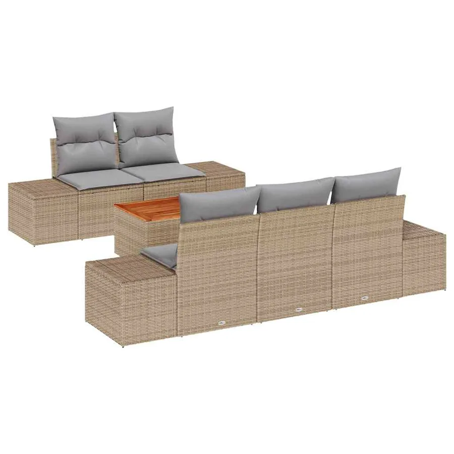 Ensemble de canapé de jardin avec coussin 6 pcs Beige polyrotin - 2