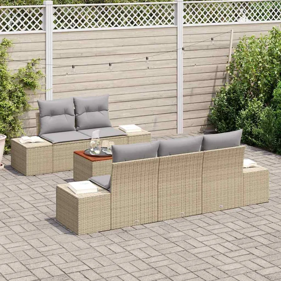 Ensemble de canapé de jardin avec coussin 6 pcs Beige polyrotin - 3