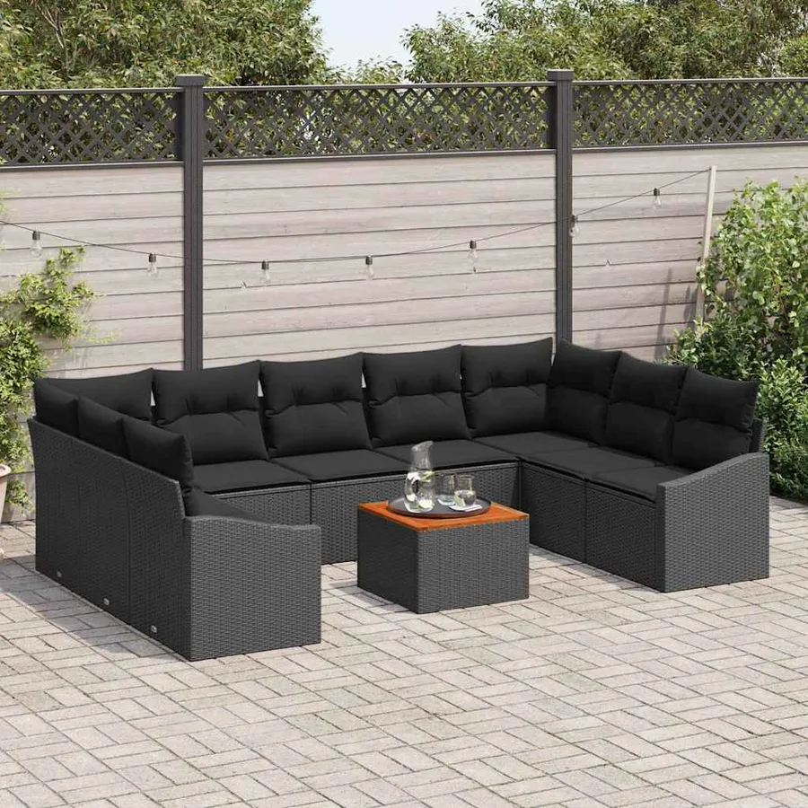 Ensemble de canapé de jardin avec coussin 10 pcs Noir polyrotin - 3