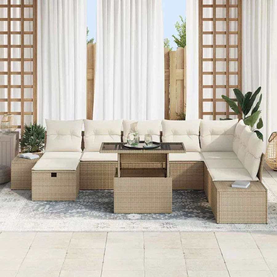 Ensemble de canapé de jardin 11 pcs Beige Poly rotin - 3