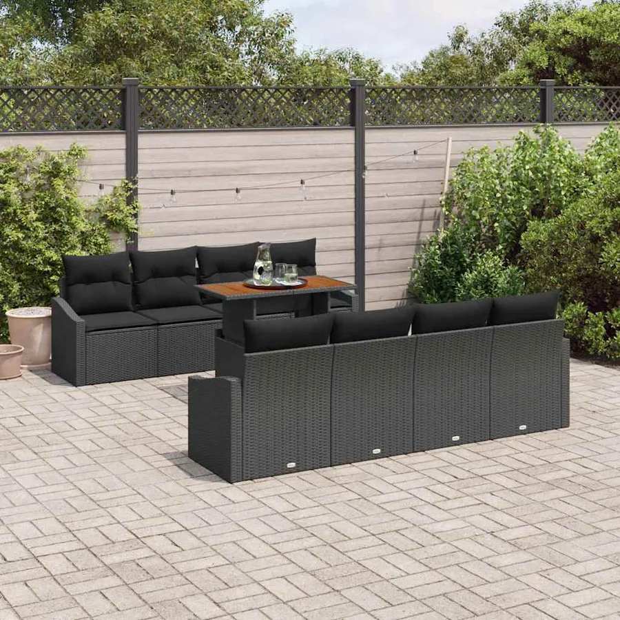Ensemble de canapé de jardin 9 pc Noir et Marron - 3