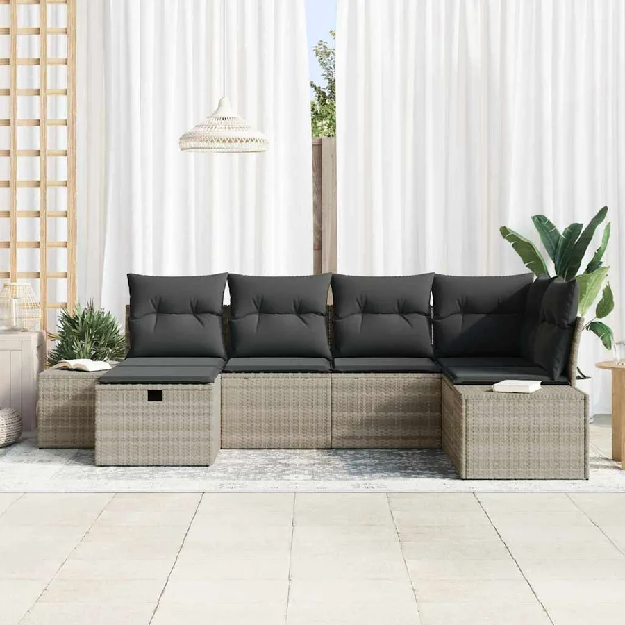 Ensemble de canapé de jardin 6 pcs Gris clair polyrotin - 3