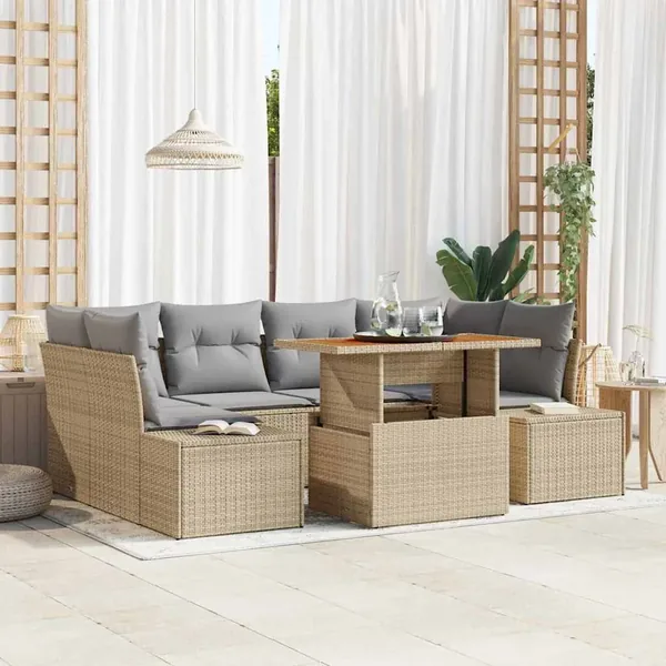 Ensemble de canapé de jardin 7 pc Beige et gris
