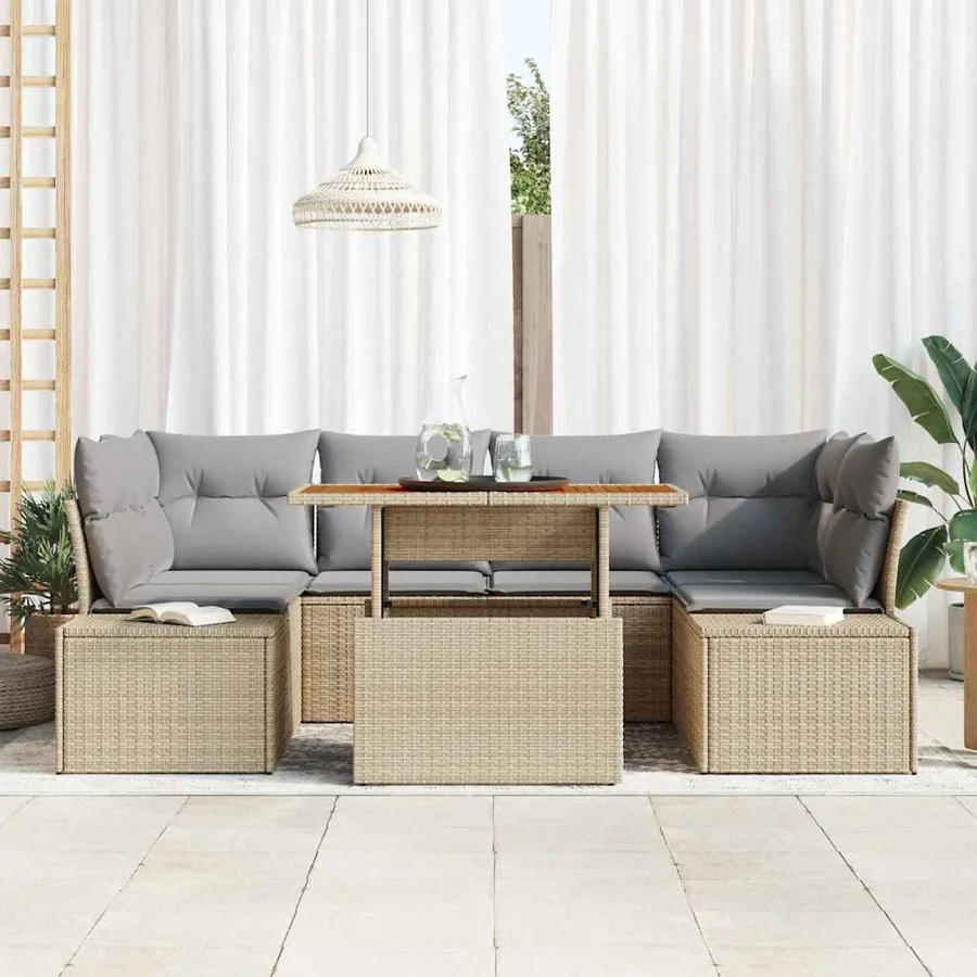 Ensemble de canapé de jardin 7 pc Beige et gris - 3