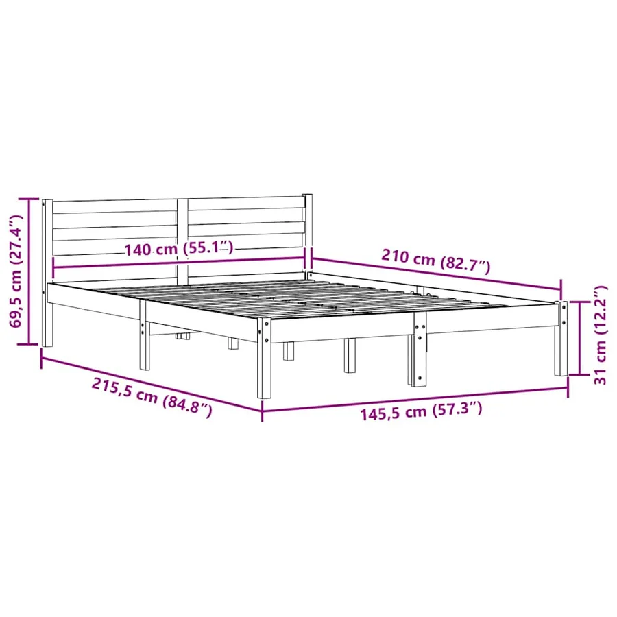 Cadre de lit Marron 215,5 x 145,5 x 69,5 cm Bois de Pin Massif - 9