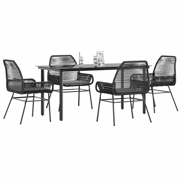 Ensemble à manger de jardin et coussins 5 pcs noir rotin verre