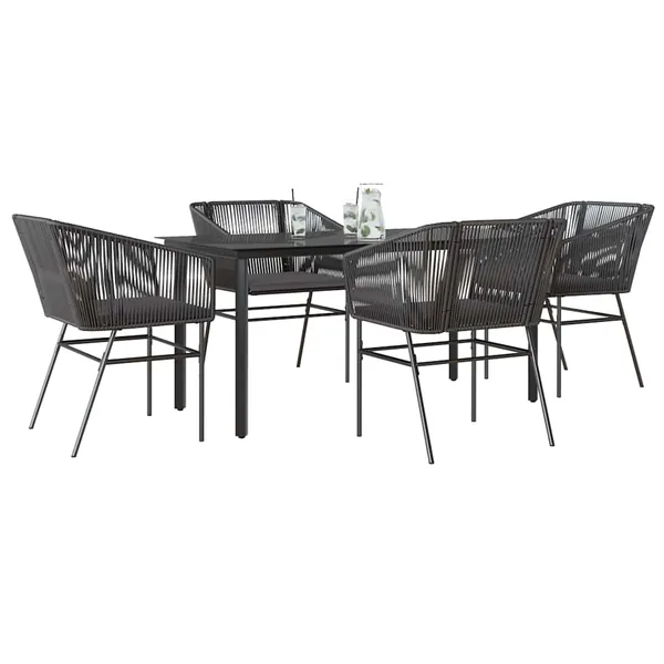Ensemble à manger de jardin et coussins 5 pcs noir rotin verre
