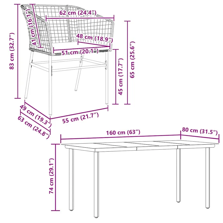 Ensemble à manger de jardin et coussins 5 pcs noir rotin verre - 10