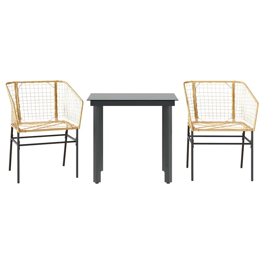 Ensemble à manger de jardin 3pcs marron résine tressée verre - 2