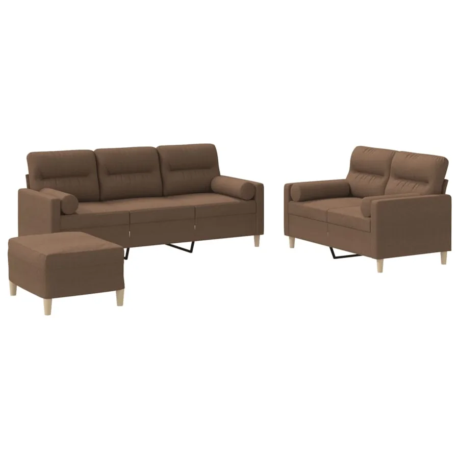 Ensemble de canapés 3 pcs avec coussins marron tissu - 2