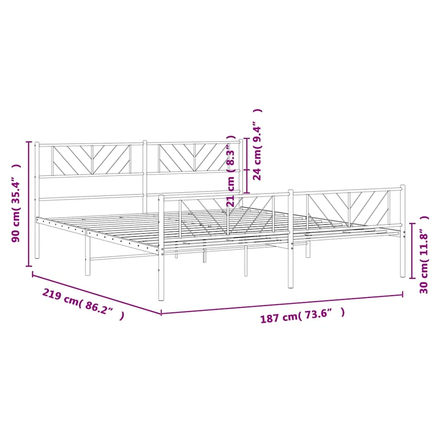 Cadre de lit métal sans matelas avec pied de lit noir 183x213cm - 10