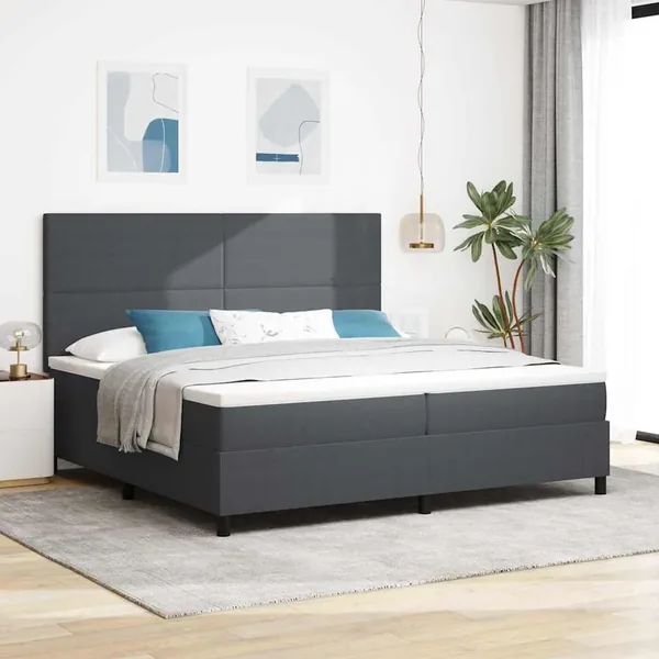 Lit à ressort LED Gris foncé et blanc 200 x 200 cm