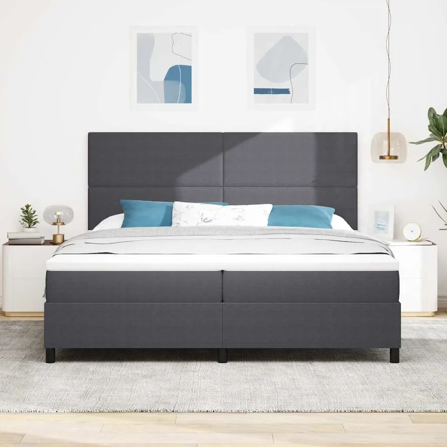 Lit à ressort LED Gris foncé et blanc 200 x 200 cm - 4