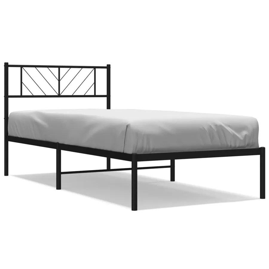 Cadre de lit métal sans matelas avec tête de lit noir 90x190 cm - 2
