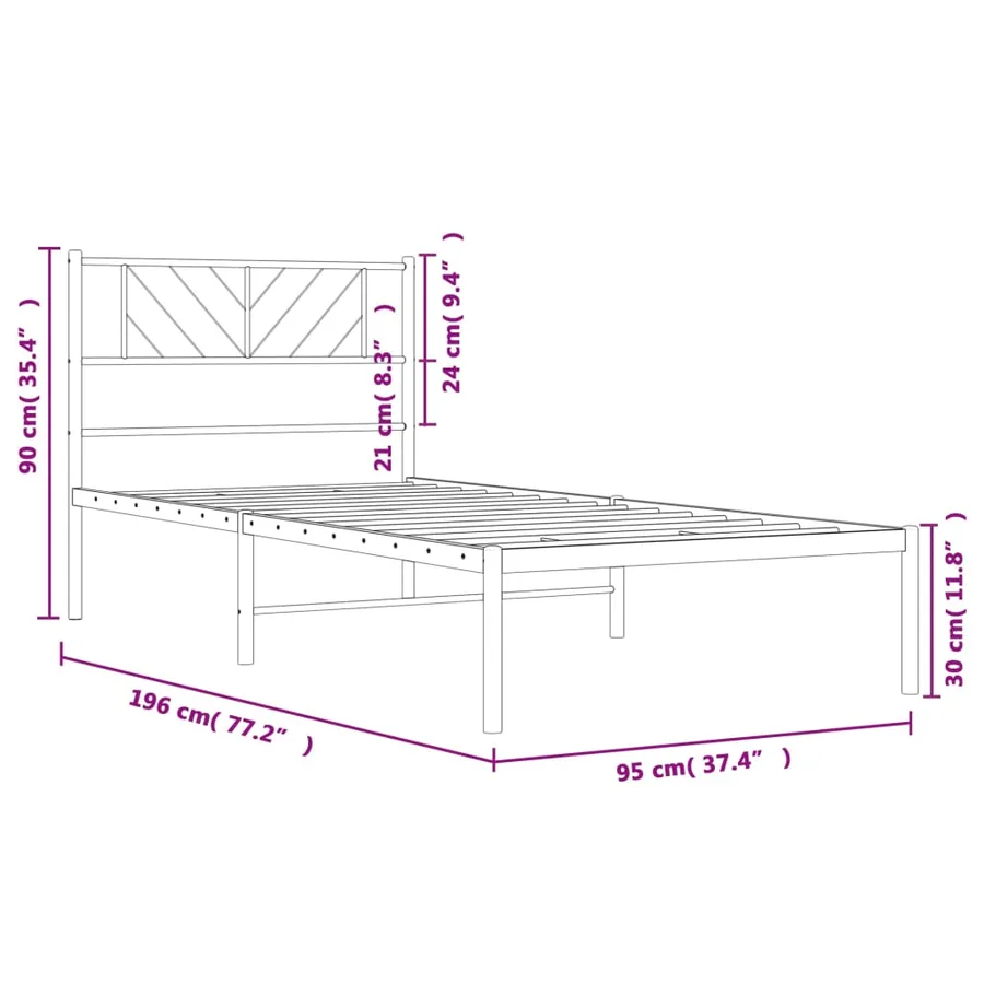 Cadre de lit métal sans matelas avec tête de lit noir 90x190 cm - 9