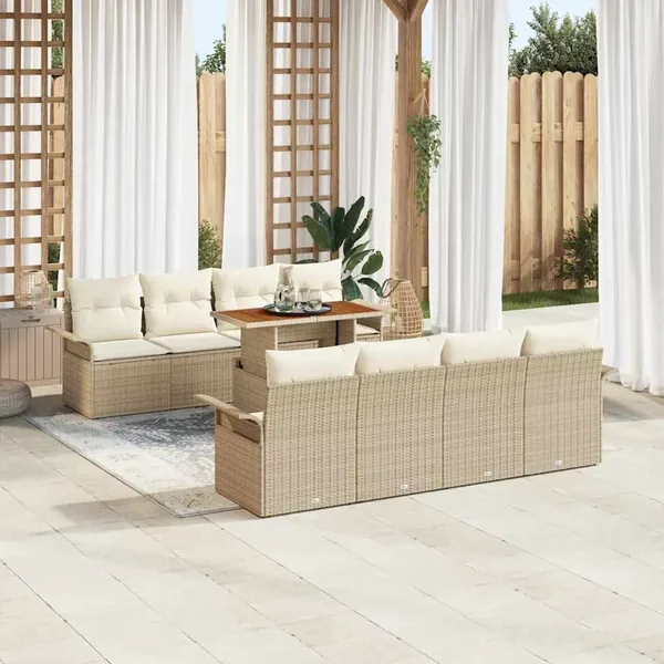 Ensemble de canapé de jardin 7 pcs Beige et crème polyrotin