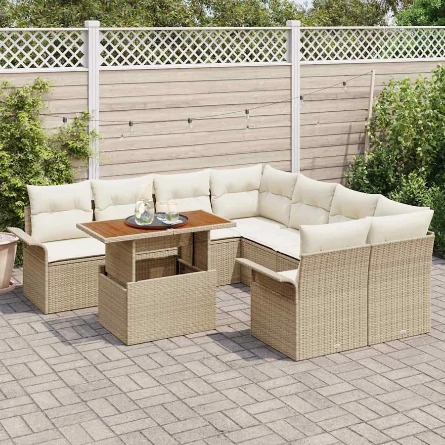 Ensemble de canapé de jardin avec coussin beige et crème - 3