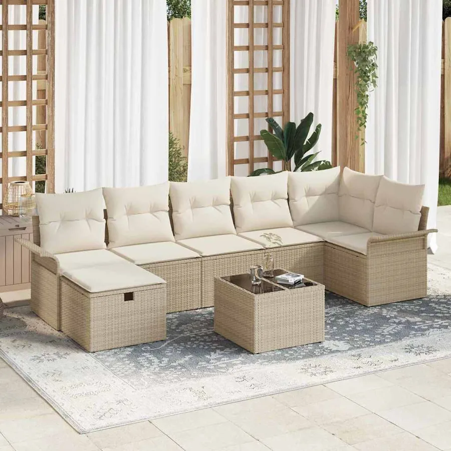 Ensemble de canapé de jardin 8 pcs Beige et crème polyrotin