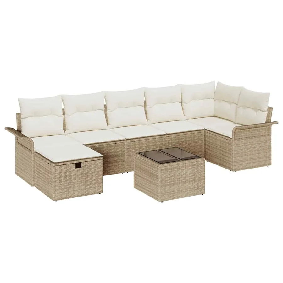 Ensemble de canapé de jardin 8 pcs Beige et crème polyrotin - 2
