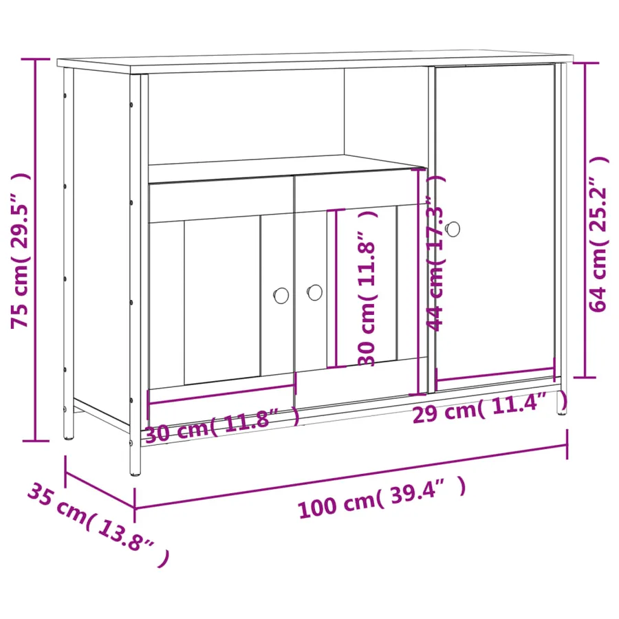 Buffet chêne fumé 100x35x75 cm bois d'ingénierie - 11