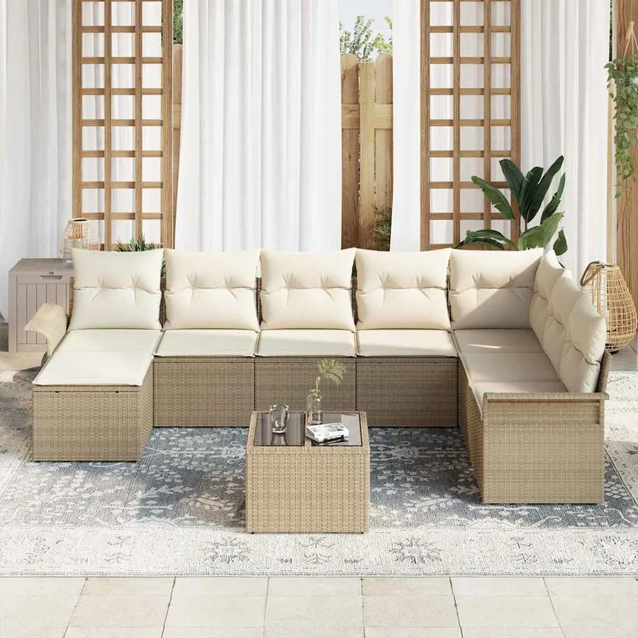 Ensemble de canapé de jardin avec coussin 9 pcs Beige polyrotin - 3
