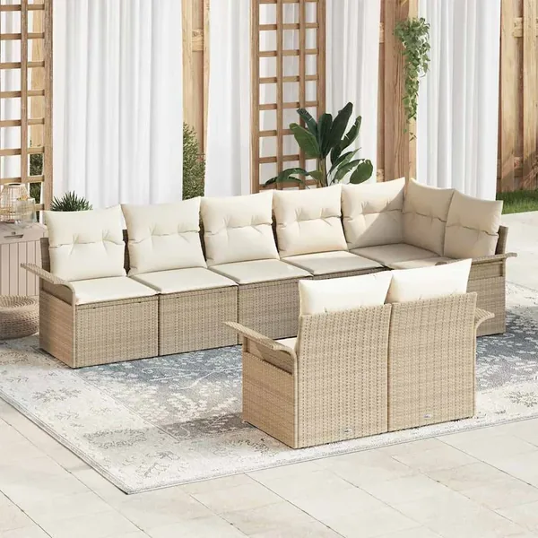 Ensemble de canapé de jardin avec coussin 8 pcs Beige polyrotin